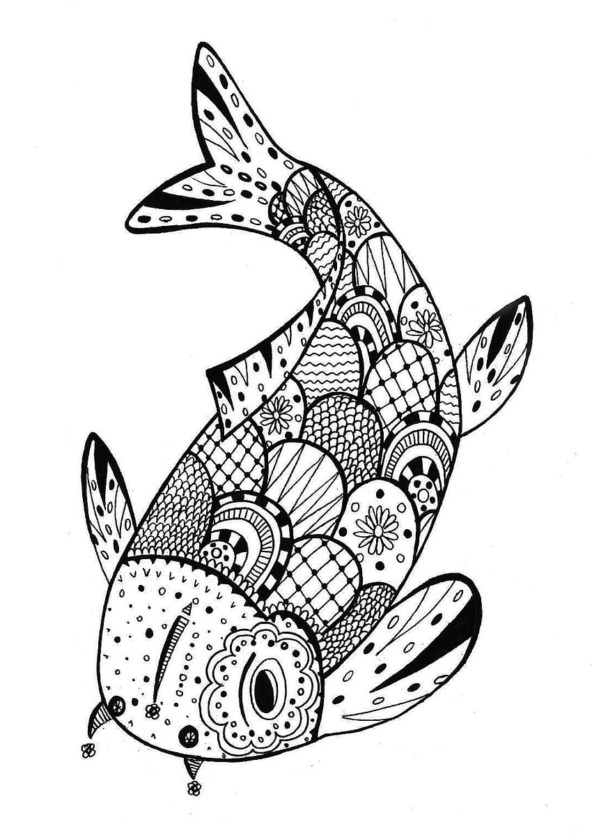 Dibujado Koi Carp Zentangle - Fish Zentangle fondo de pantalla del teléfono