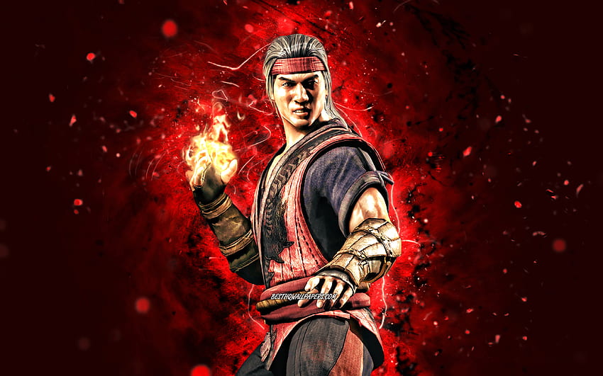 Liu Kang, vermelho neon luzes, Mortal Kombat Mobile, jogos de luta, MK Mobile, criativo, Mortal Kombat, Liu Kang Mortal Kombat papel de parede HD