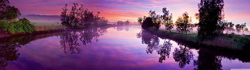 Purple River Reflection Ultra Background : ワイドスクリーン & UltraWide & ノートパソコン : マルチディスプレイ、デュアルモニター : タブレット : スマートフォン、5120x1440 パープル 高画質の壁紙