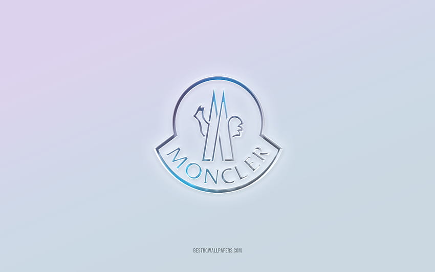 Лого на Moncler, изрязан 3d текст, бял фон, лого на Moncler 3d, емблема на Moncler, Moncler, релефно лого, емблема на Moncler 3d HD тапет