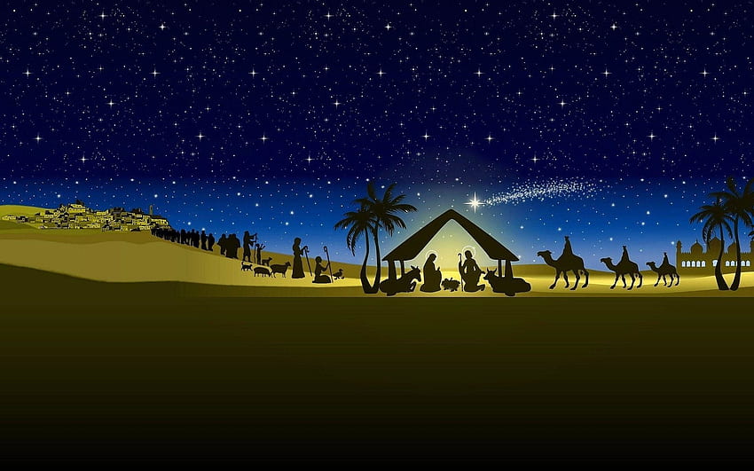 Nascita di Gesù, stilizzato, 3D, presepe natalizio, verde Sfondo HD