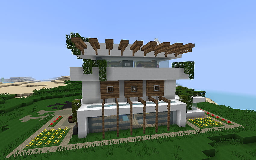 現代の自然 Minecraft の家の設計。 重要 高画質の壁紙