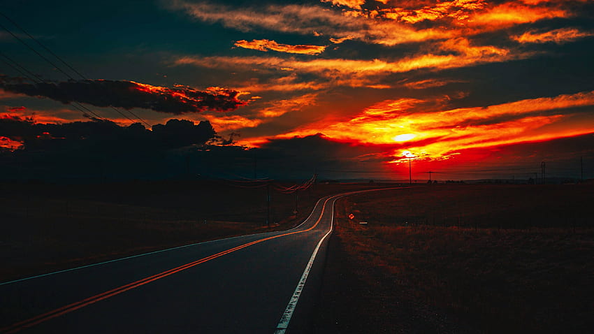 Fire Sunset at Road , Nature , , and Background HD wallpaper