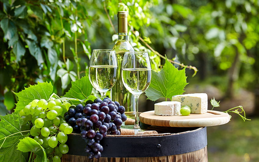 Vin et raisins, vignoble, fromage, vin, raisins Fond d'écran HD