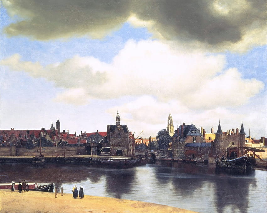 Vermeer - Vista de Delft, paisagem, céu, holandês, século XVII papel de parede HD