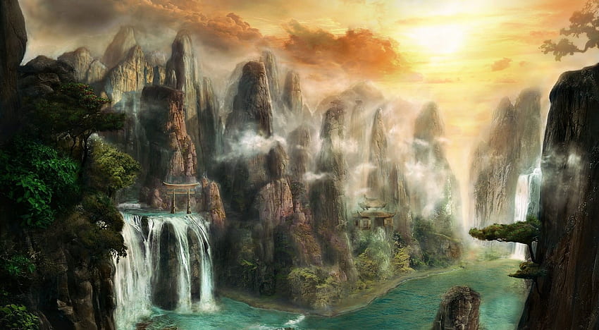 Fantasy Landscape, Medieval Landscape Painting HD wallpaper