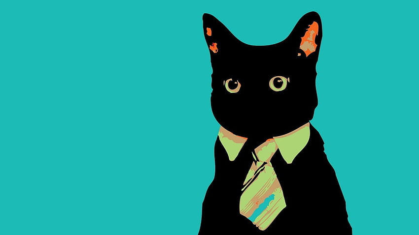 Kucing hitam mengenakan clip art kartun dasi hijau Wallpaper HD