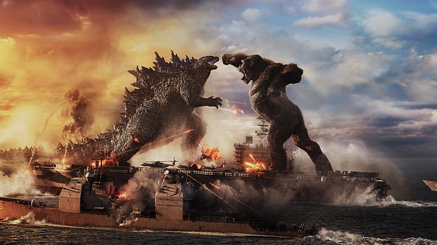 Godzilla vs. Kong: Die Titanen treten in diesem exklusiven MonsterVerse-Clash, Godzilla Face, gegeneinander an HD-Hintergrundbild