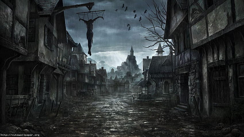 Dark Horror 1366×768 Horror Background 43, Medieval Town HD wallpaper