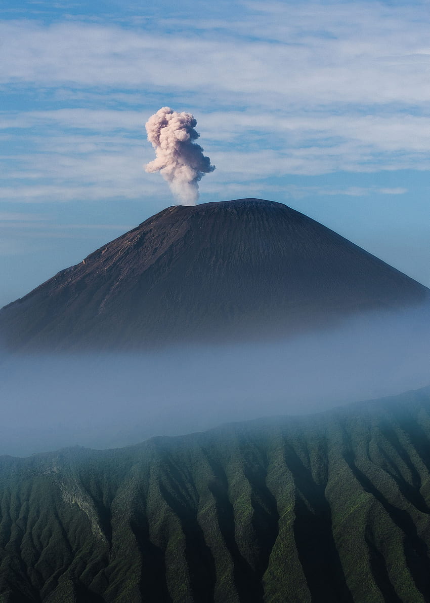 Natura, dym, góra, wulkan, erupcja, krater Tapeta na telefon HD