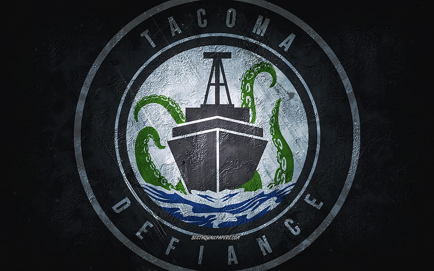 Tacoma Defiance, American soccer team, blue background, Tacoma Defiance logo, grunge art, USL, soccer, Tacoma Defiance emblem HD wallpaper