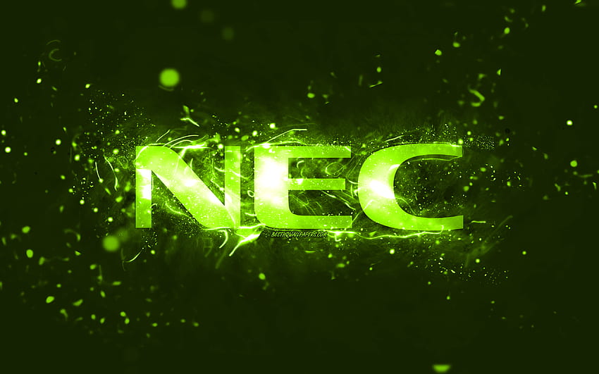 NEC lime logo, , lime neon lights, creative, lime abstract background, NEC logo, brands, NEC HD wallpaper