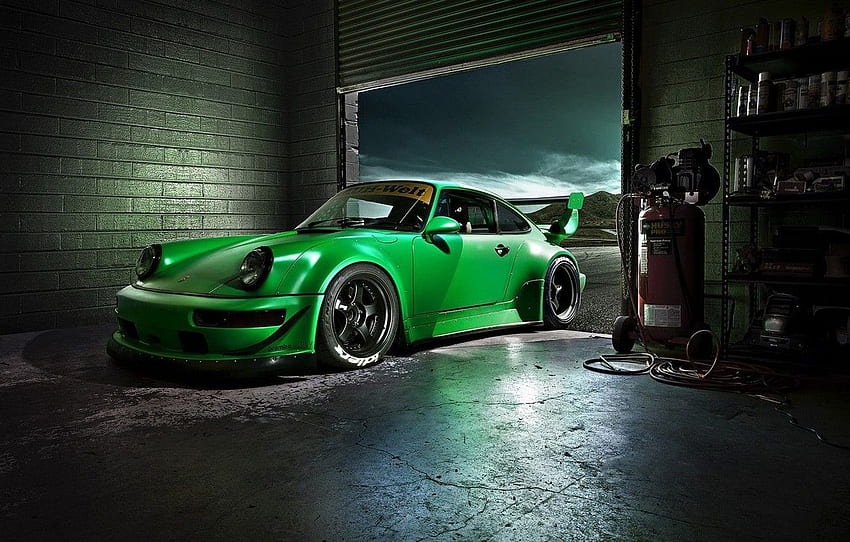 Green, Machine, , Garage, Car, Porsche, Car, Beautiful, Green, Carrera, , Beautiful, 993, , The front, Carrera for , section porsche papel de parede HD