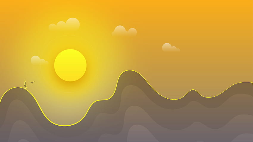 Sol, verano, cielo amarillo, montañas, mínimo, paisaje, U 16:9, ancha, 3840 X 2160 Amarillo fondo de pantalla