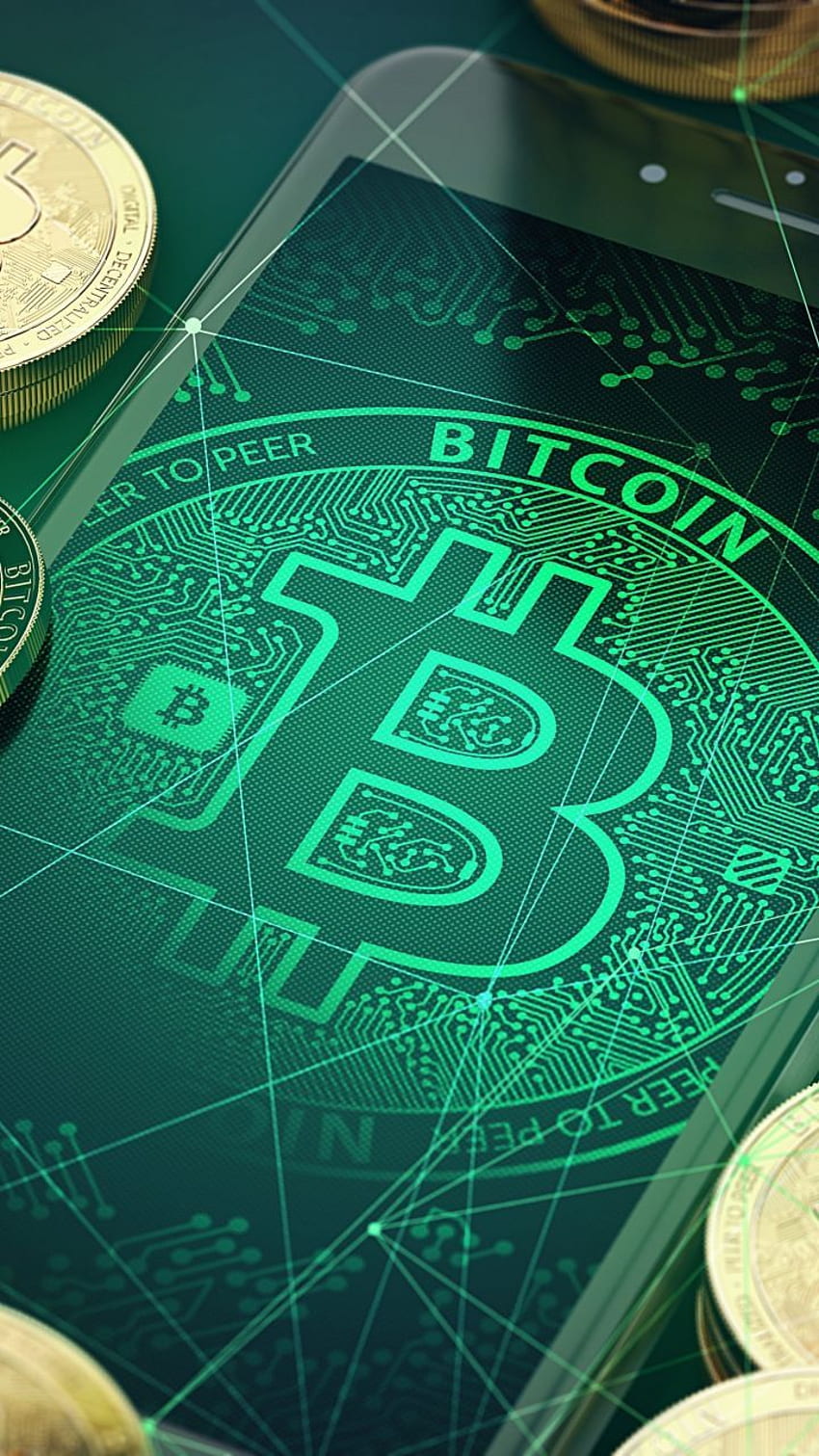 Bitcoin, abstracto, moneda criptográfica fondo de pantalla del teléfono