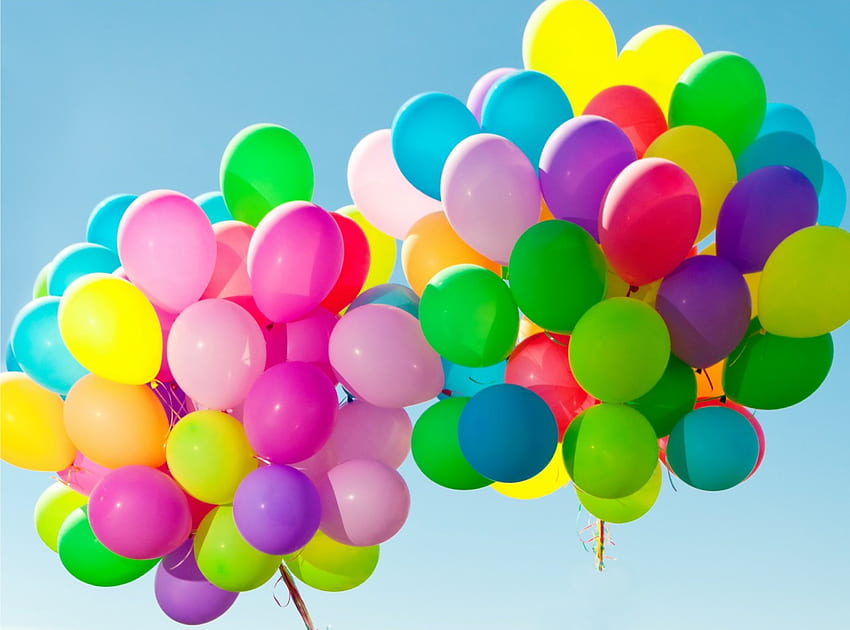 Балони, цветни, щастливи, небе HD тапет