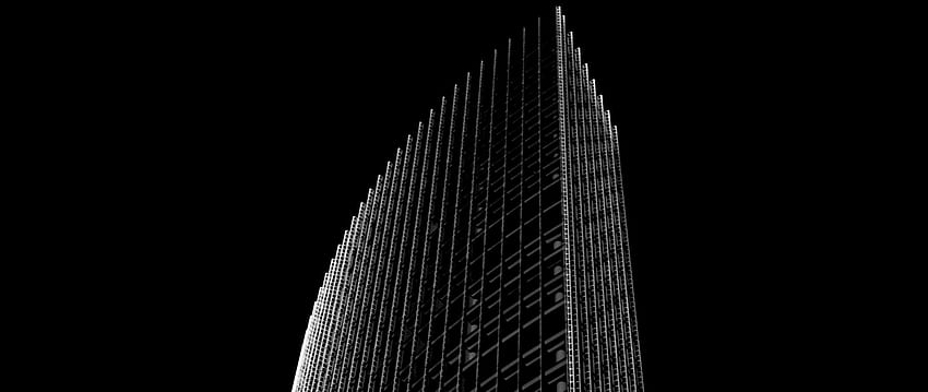skyscraper, building, black and white, minimalism, architecture, facade dual wide background, Tall Building HD wallpaper
