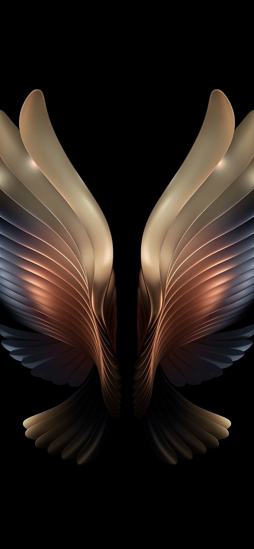 Samsung Galaxy W21, Samsung Galaxy Fold, AMOLED, asas de anjo, abstrato, asas de anjo douradas Papel de parede de celular HD