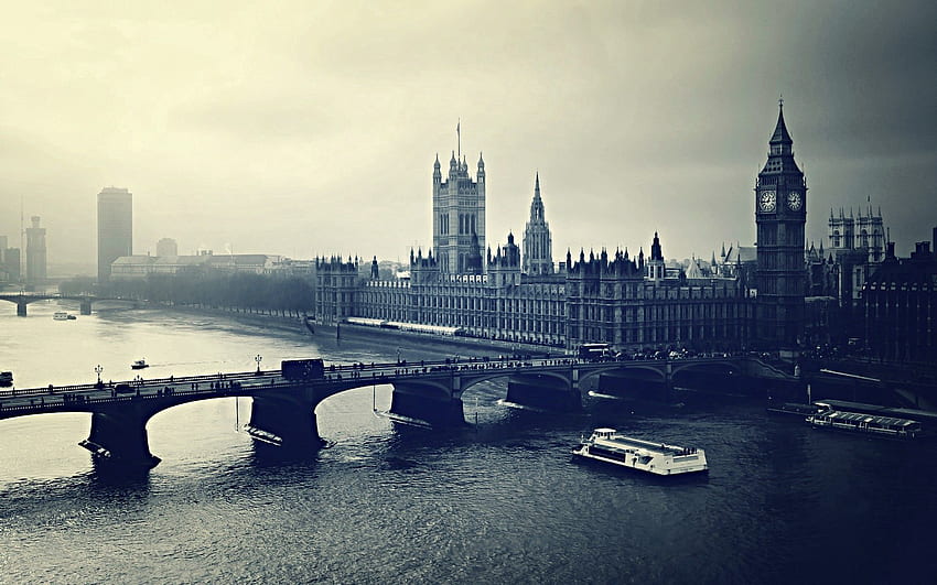 Cities, Rivers, London, Big Ben, Building, View From Above, Evening, Bw, Chb, Bee Ben, Bee Bin HD wallpaper