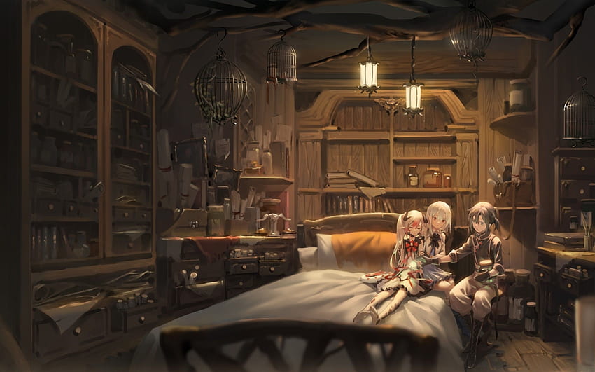 Anime Friends, Room, Books, Twintails, Resting, Healing, Magic Spell for MacBook Pro 13 inch HD wallpaper