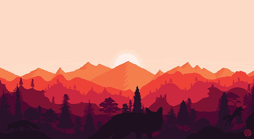 Landschaft, Sonnenuntergang, Kunst, Berge, Fuchs, Vektor HD-Hintergrundbild
