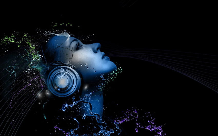 Kopfhörer-Hintergrund. Totenkopf-Kopfhörer, Neon-DJ HD-Hintergrundbild