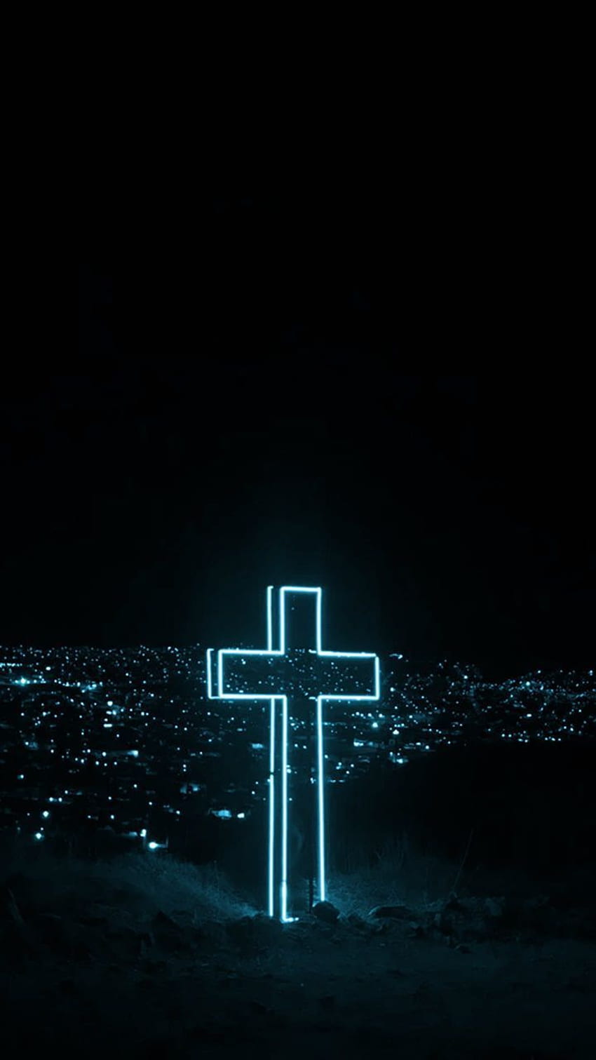 푸른 십자가, 분위기, 자정, 예수 HD 전화 배경 화면