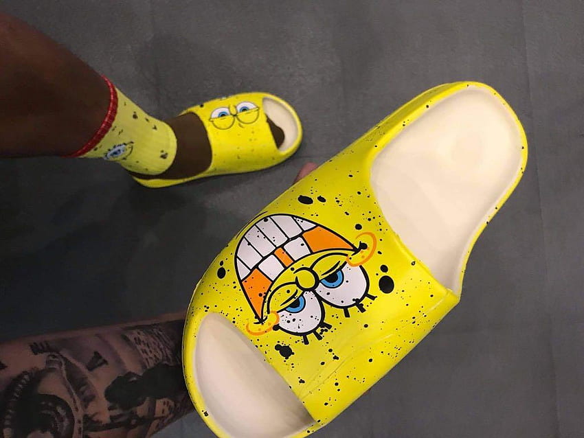 Yeezy Slides x Spongebob, Women's Fashion, Footwear, Flats & Sandals on ...