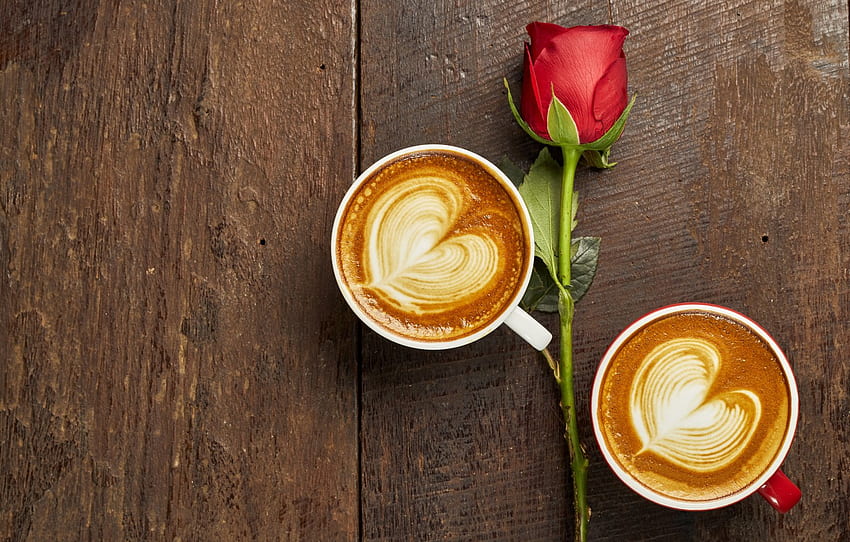 Liebe, Herz, Kaffee, Rosen, Knospe, Tasse, rot, Liebe, Rose, rote Rose, Cappuccino, Herz, Holz, Tasse, romantisch, Kaffee für , Abschnitt настроения HD-Hintergrundbild