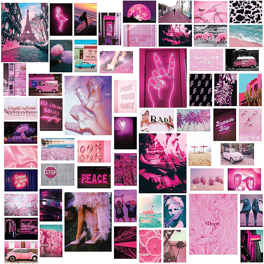 Room Decor For Teen Girls Aesthetic Pink Wall Collage Kit - Covers 15  Square Feet - Contains 6