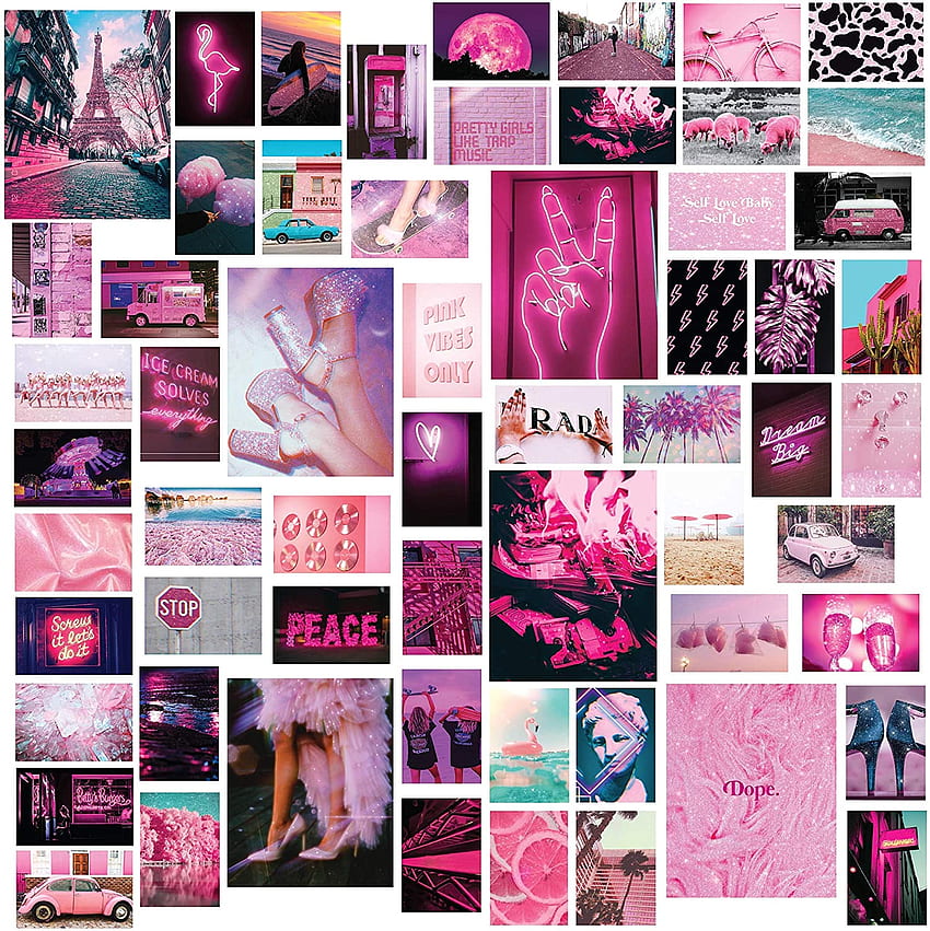 Room Decor For Teen Girls Aesthetic Pink Wall Collage Kit Cubre 15   Desktop   Room Decor For Teen Girls Aesthetic Pink Wall Collage Kit Covers 15 Square Feet Contains 6 Posters And 54 Inch Posters For Room Aesthetic Teen Girl Room Decor Handmade Products Aesthetic 