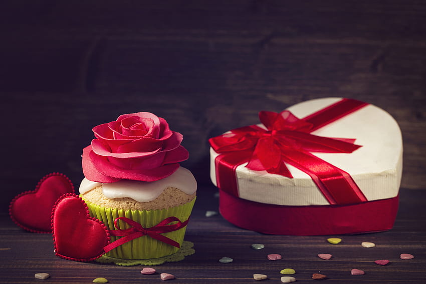 Cupcake, makanan, hati, hadiah Wallpaper HD