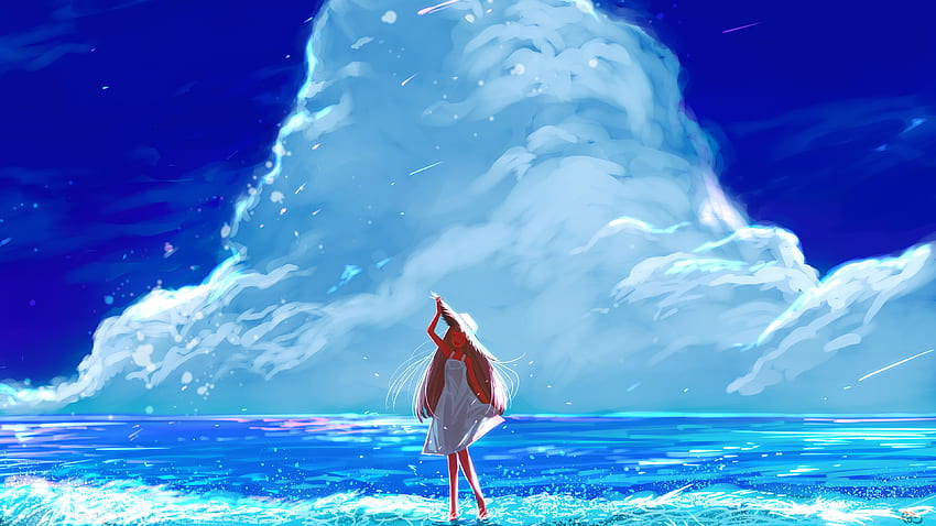 Anime girl seascape beach walking waves rainbow Anime HD wallpaper   Peakpx