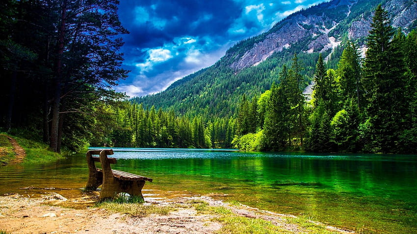 Wonderful Mountain Landscape With Green Pine Forest Green Turquoise ...