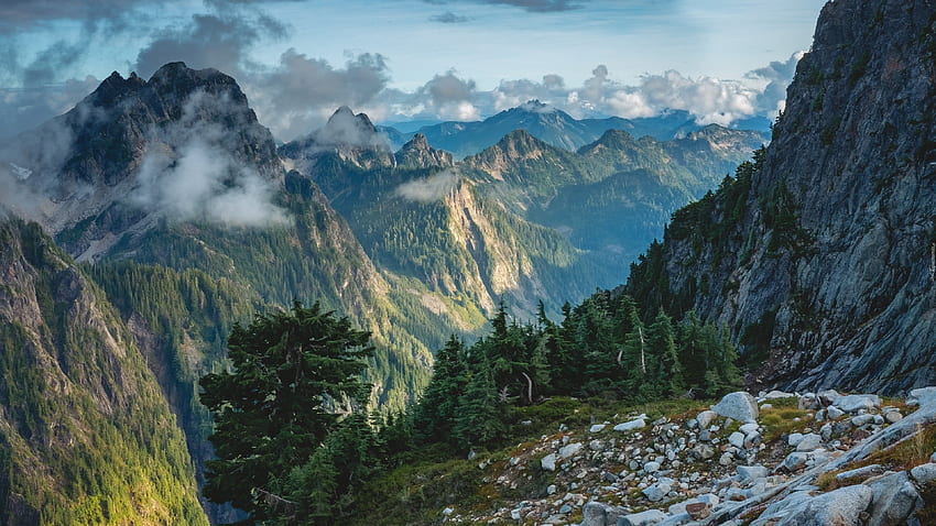Atardecer en las cascadas, Vesper Peak, Washington U, Estado de Washington fondo de pantalla