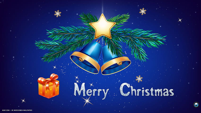 merry christmas blue bells present stars holiday, Abstract Christmas HD wallpaper