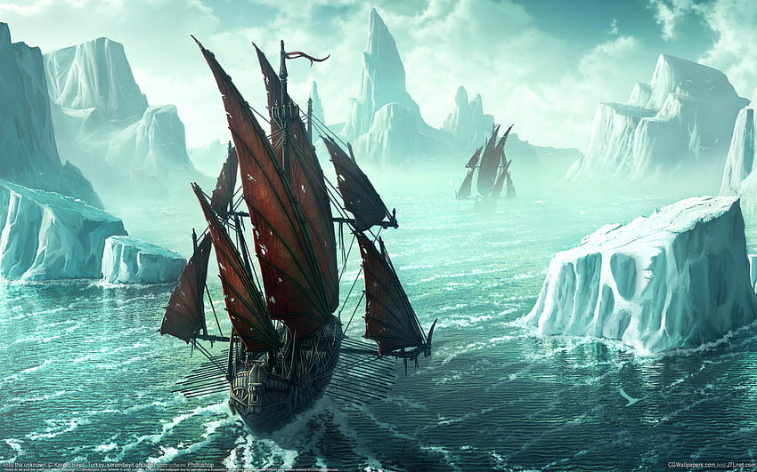Ghost Ship into the Dead, ships, ship, abstract, fanatsy, water, ice HD wallpaper