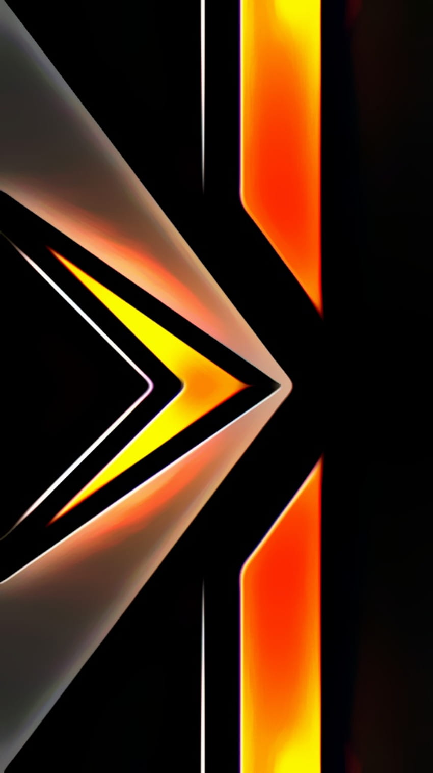 Freccia arancione, 3d, simbolo, amoled, materialdesign, neon, trama, nero, motivo Sfondo del telefono HD