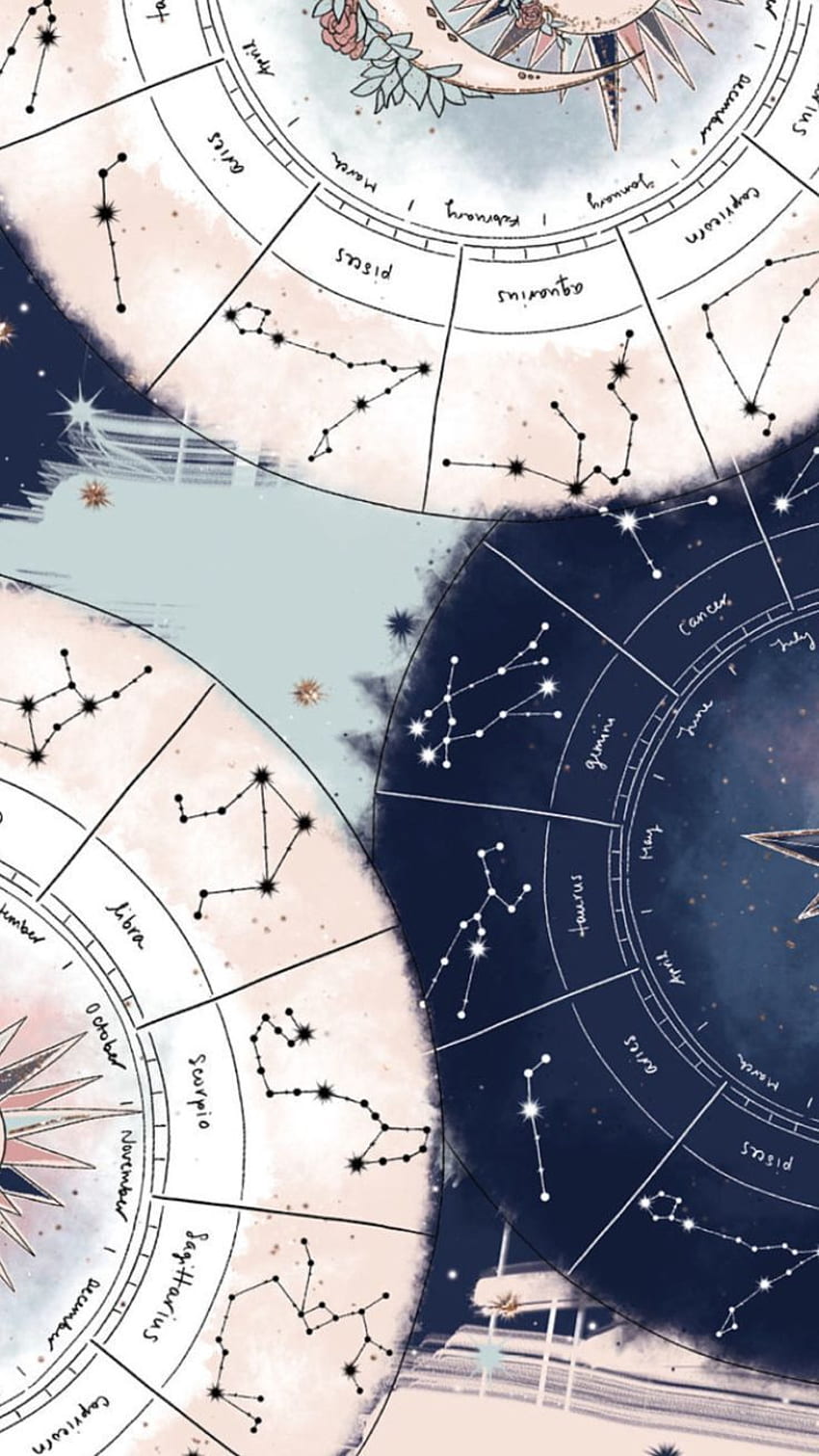 Dark Blue And Pastel Pink Astrology Chart, Cute Aesthetic Summer HD phone wallpaper