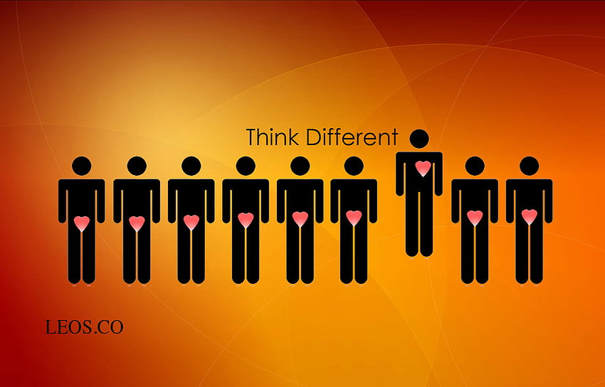 Think Different, awesome, think, figure, leos co, orange, stick, message, stick figure, heart, different HD wallpaper