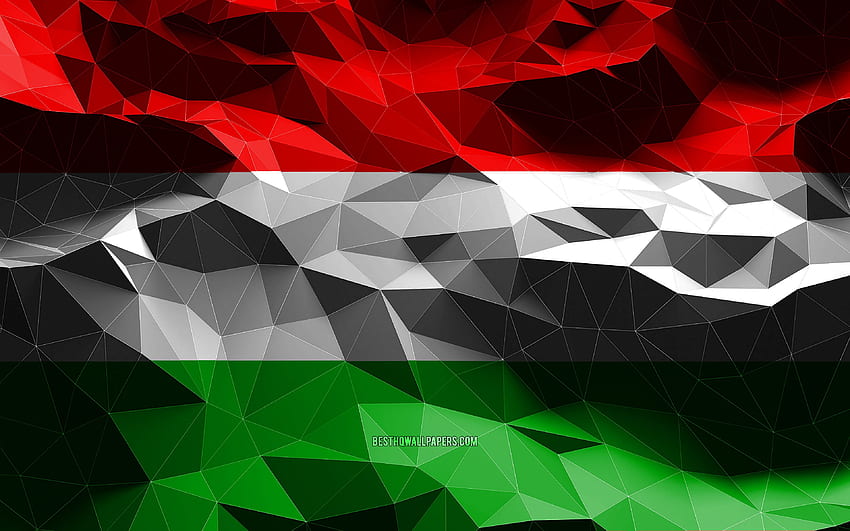 унгарско знаме, изкуство с нисък поли, европейски държави, национални символи, знаме на Унгария, 3D знамена, флаг на Унгария, Унгария, Европа, 3D флаг на Унгария за с резолюция . Високо качество HD тапет