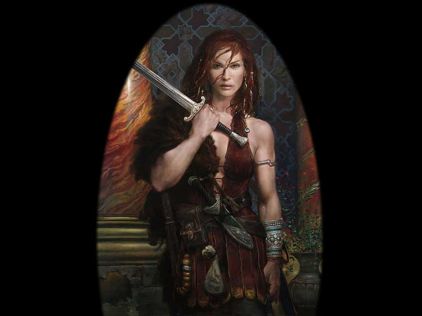 Red Sonja, fantasy, red, sonja, warrior, female HD wallpaper