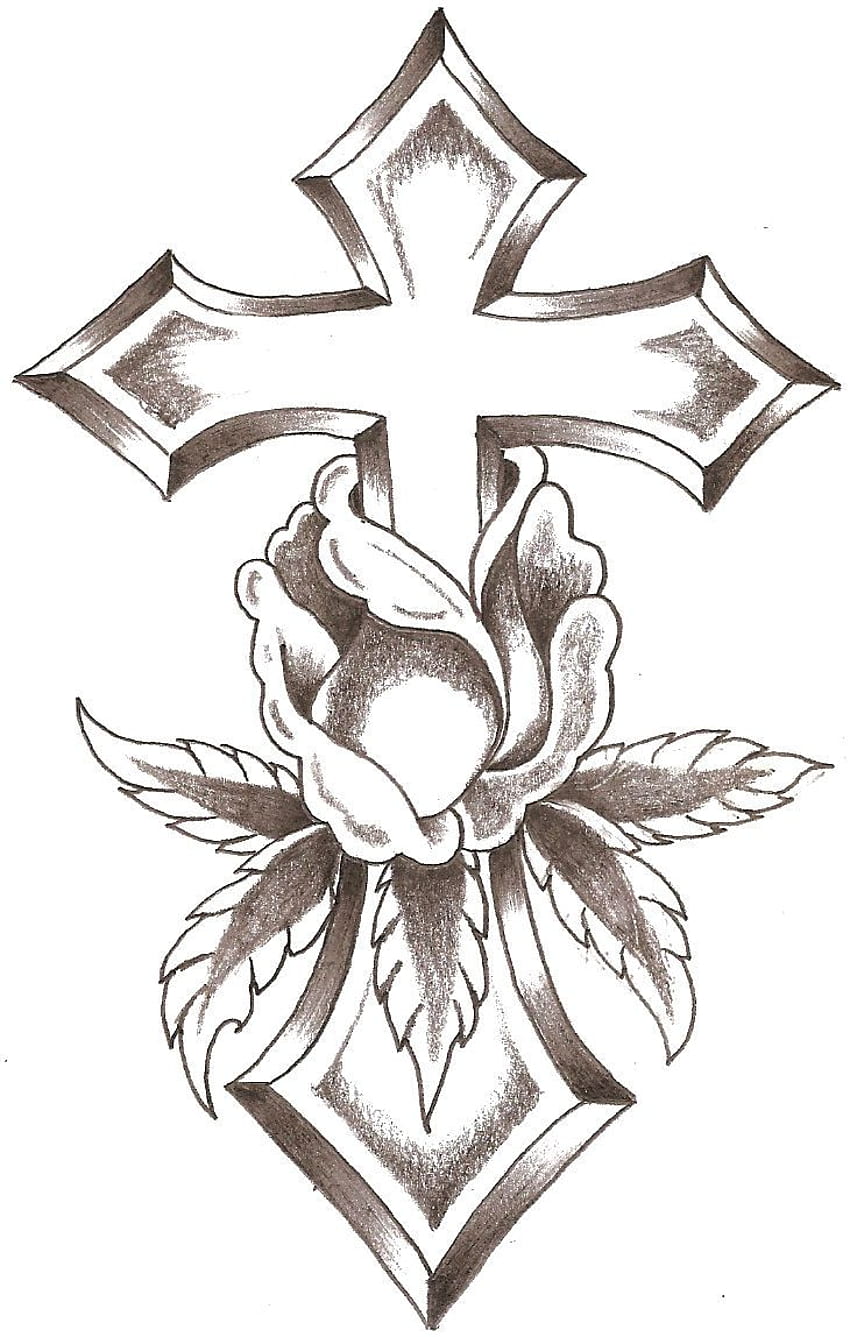 バラと十字架の鉛筆画 HD電話の壁紙