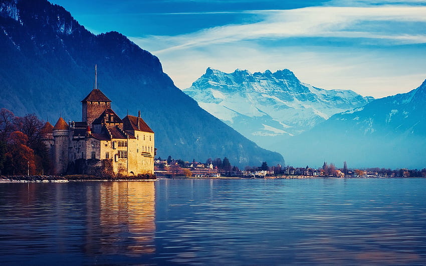 Cities, Mountains, Snow, City, Switzerland, Lake Geneva HD wallpaper