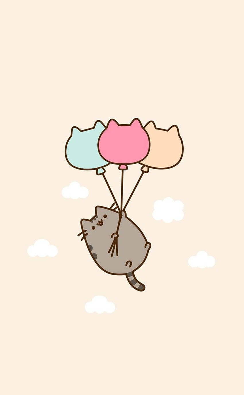 Cute Pusheen Cat With Balloons, Cute Pastel Kawaii Pusheen HD phone wallpaper