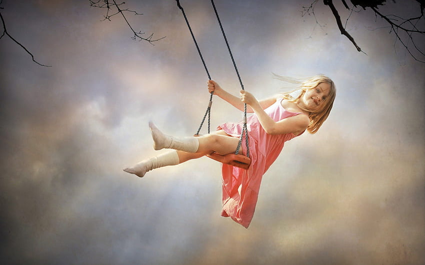 *** Joyful girl on a swing ***, happines, happy, swing, girl, people, child HD wallpaper