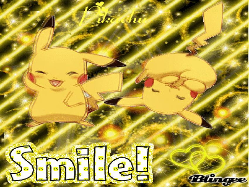 Smile!, blingee, anime, uśmiech, żółty, uroczy, buźki, pikachu, pokemon Tapeta HD