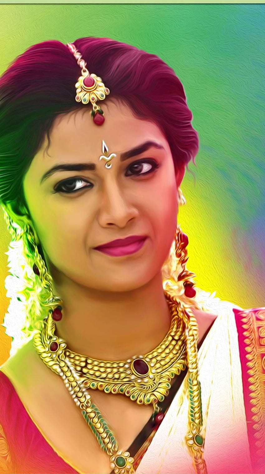 Keerthi Suresh, actriz tamil, pintura digital fondo de pantalla del teléfono