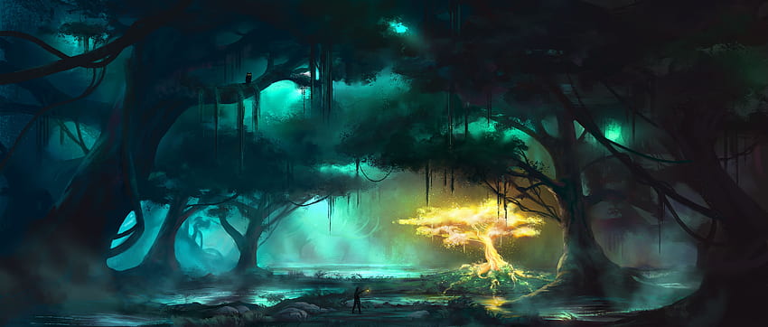 Fantasy Swamp Fantastic world Trees HD wallpaper