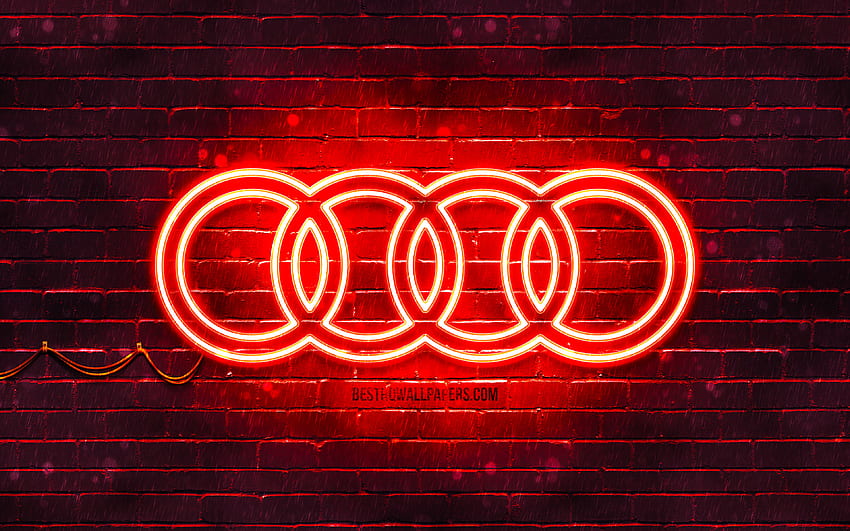 Audi red logo, , red brickwall, Audi logo, cars brands, Audi neon logo, Audi for with resolution . High Quality, Audi Rings HD wallpaper